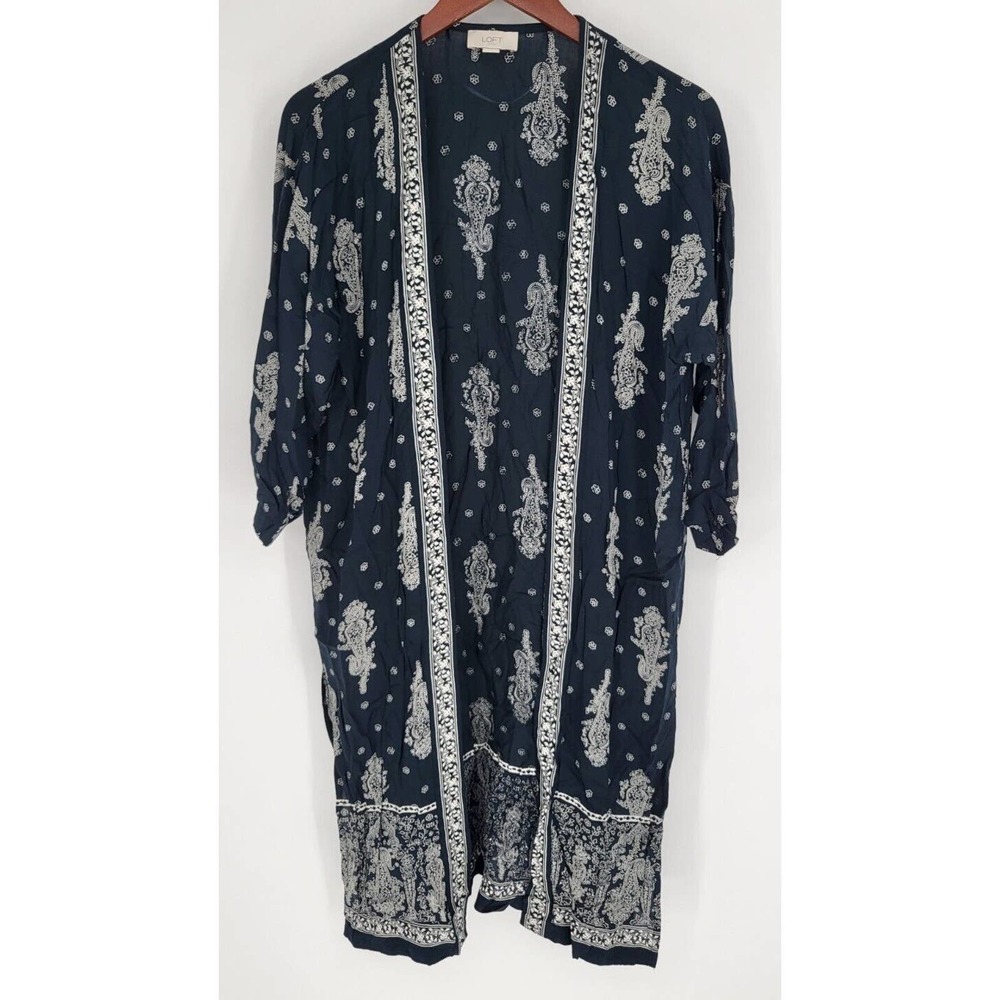 LOFT Outlet Navy Hankerchief Modal Open Front Cardigan XS/S
